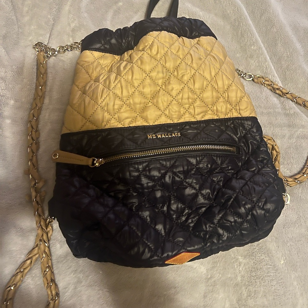 MZ Wallace Quilted Black and Tan Backpack